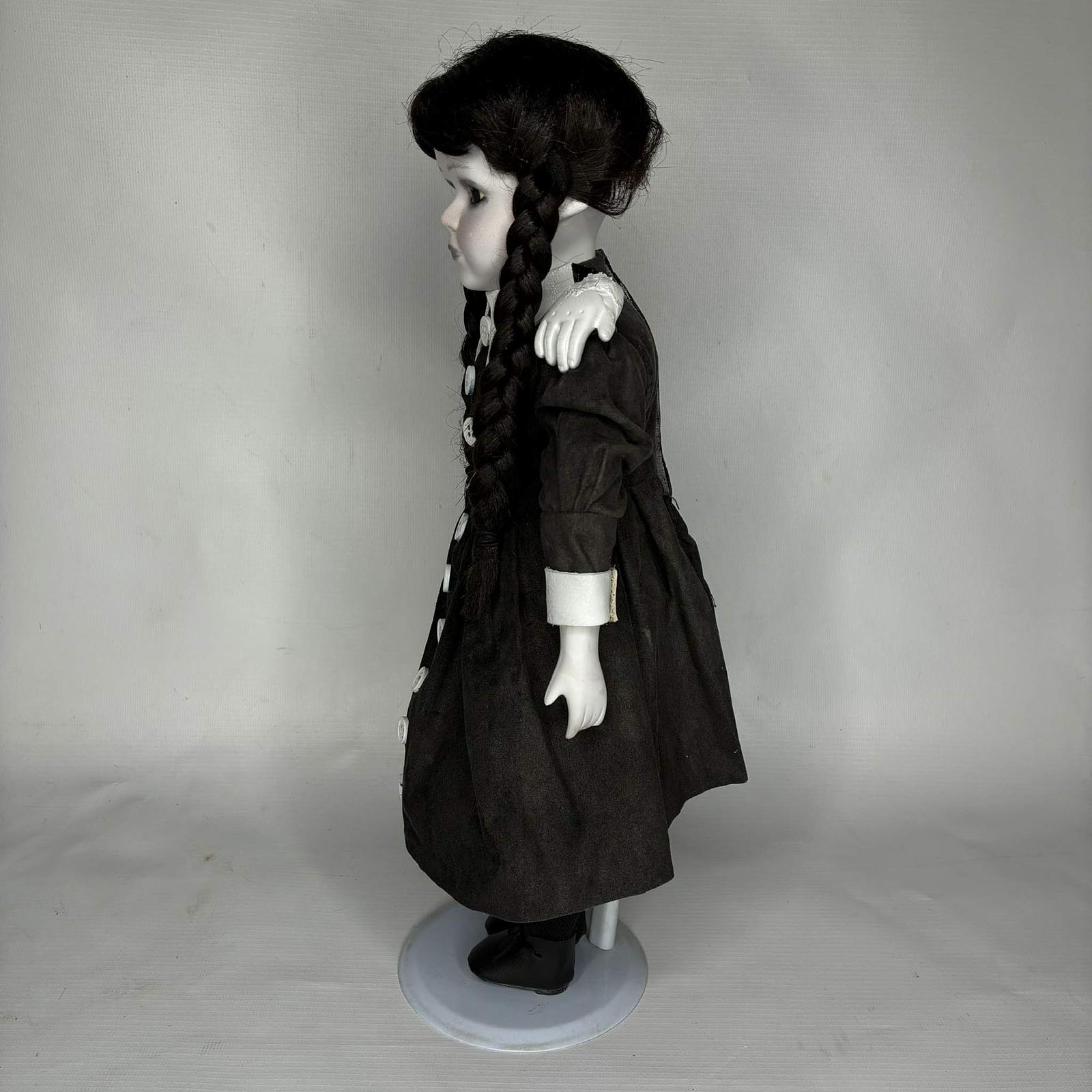 Wednesday Addams dark art doll with Thing on shoulder